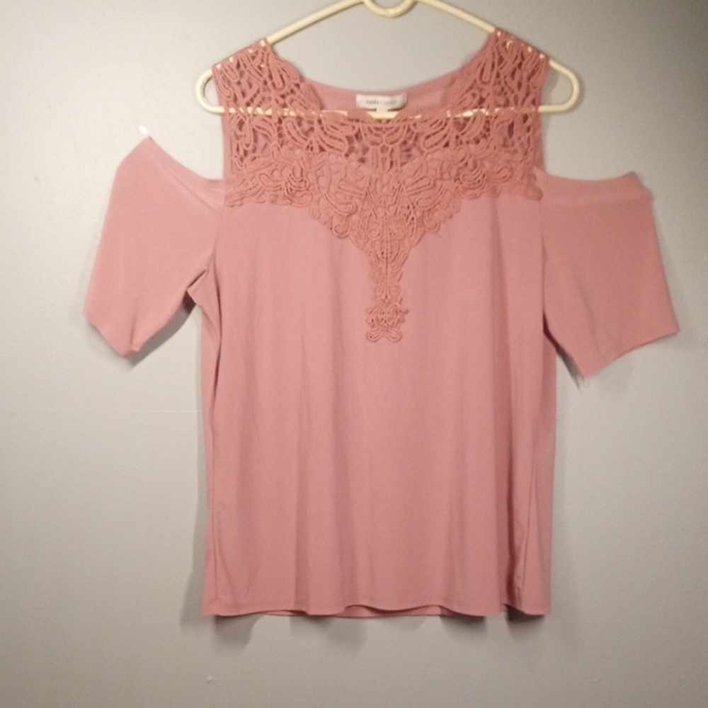 Emma And Olive Women's Mauve Lace Cold Shoulder Short Sleeve Top Size Large